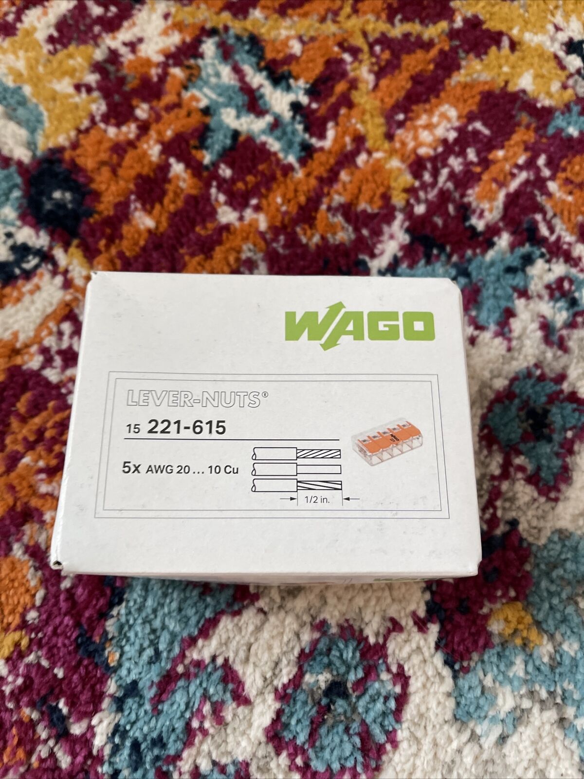 Wago 221-615 Box Of 15 Lever Nuts - 5 Conductor  5x AWG 20 450v New In Box