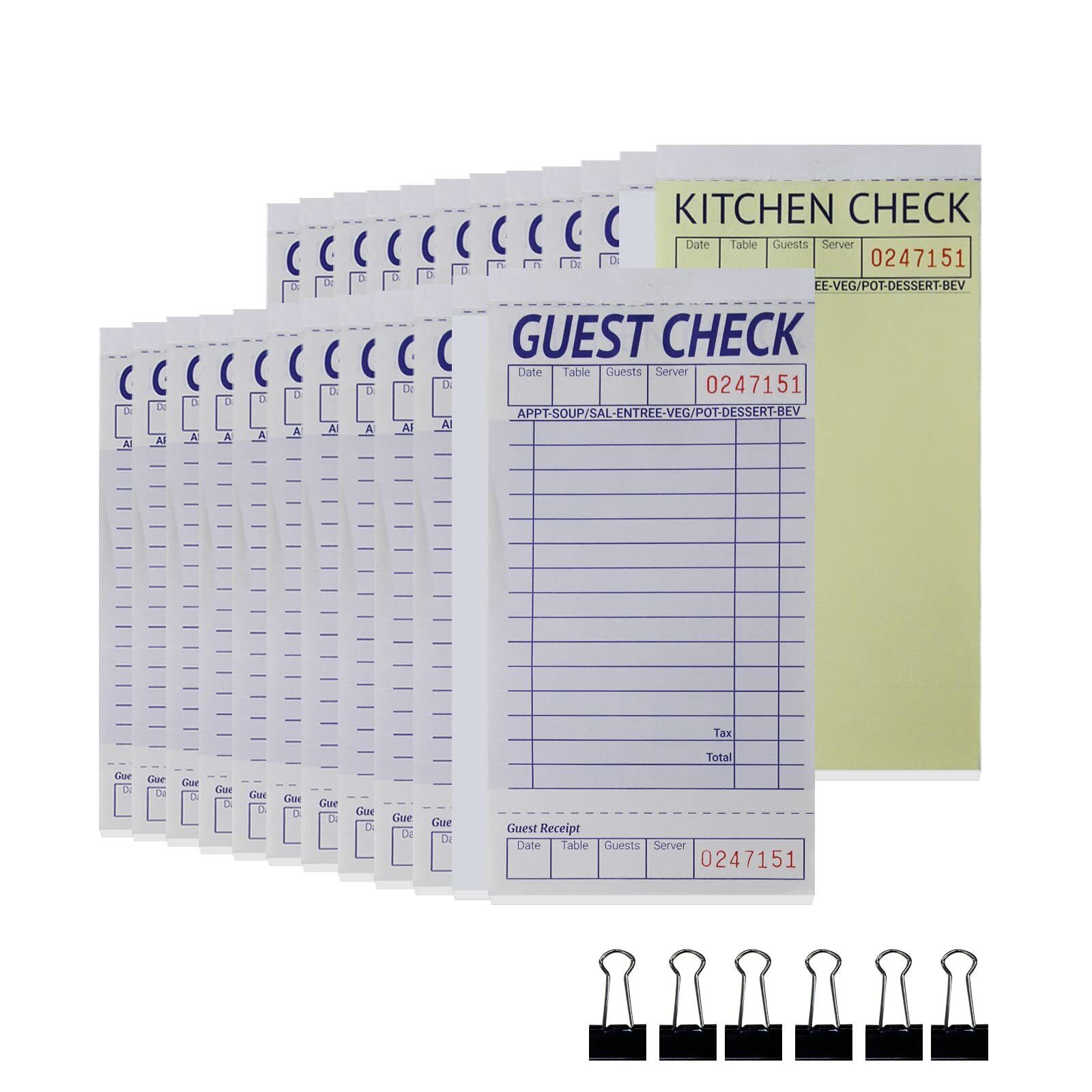 [24 Books] Guest Checks Server Note Pads, 2-Part Carbonless Guest Check Pads ...