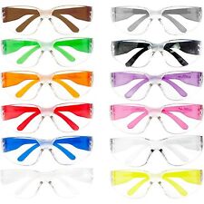Pack of 12 Crystal Clear Lens Color Temple Safety Glasses One Size ANSI Z87.1  picture