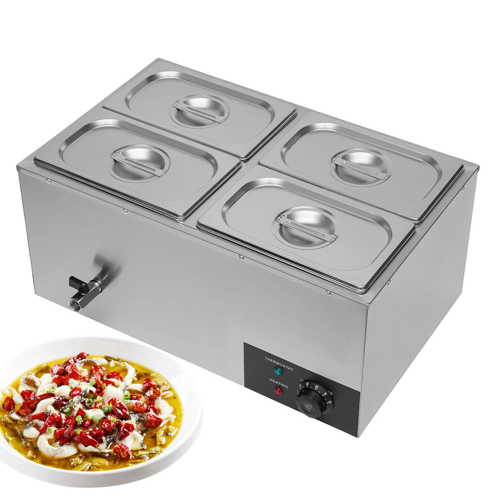 Electric Food Warmers 4-Pan Buffet Server with Lid and Tap 110V