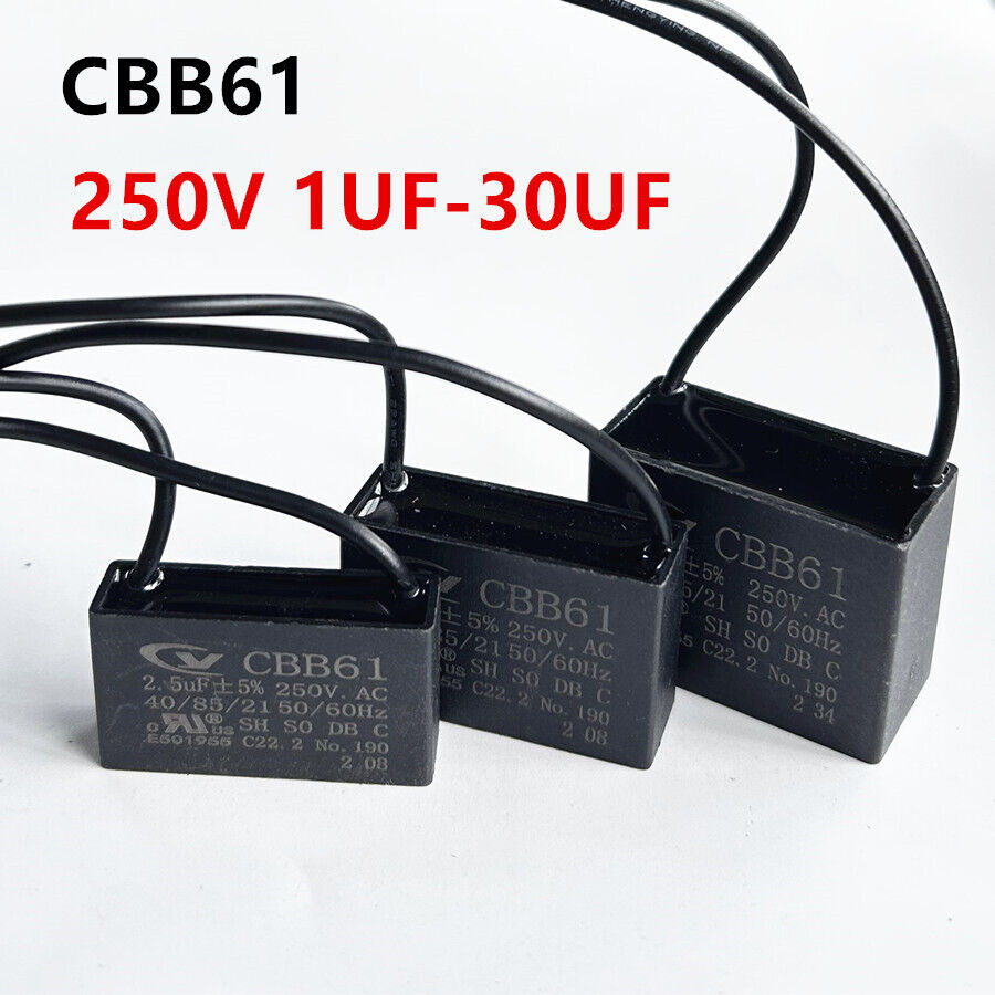 CBB61 250V  Capacitor 2 wires 1/2/3/3.5/4/5/6/7/8/9/10/12/15/18/20/24/25/30 UF