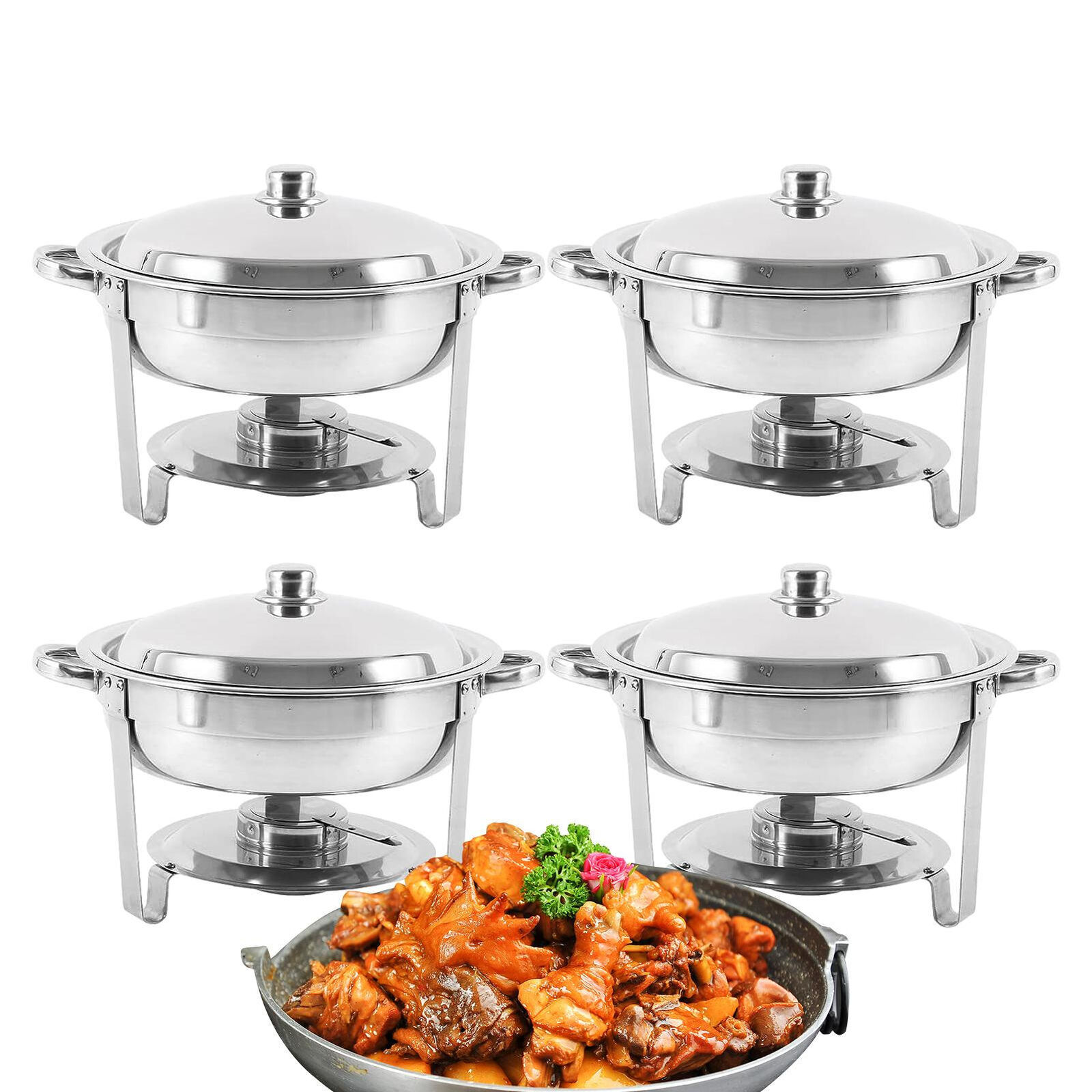 Round Chafing Dish Buffet Set 5Qt 4pc Stainless Steel Buffet Servers and Warmers
