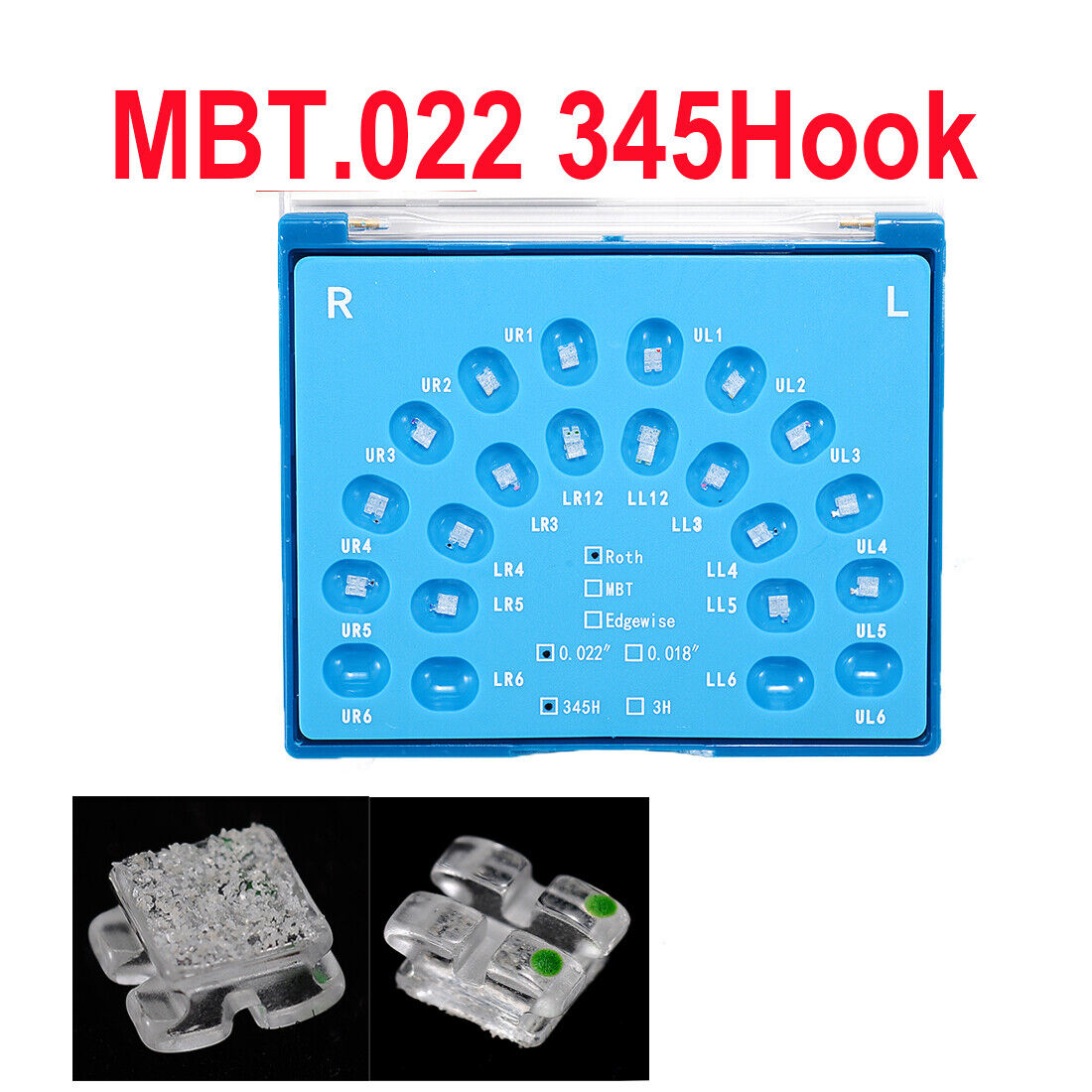 Ortho Monocrystalline Sapphire Brackets Dental Clear Brace MBT/ROTH 022 345Hooks