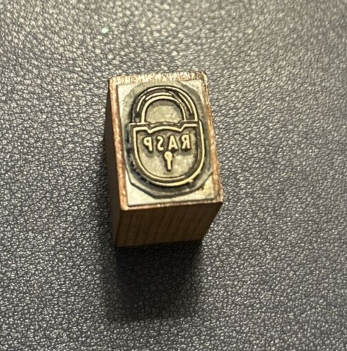 Rasp lock padlock -- vintage letterpress printing block