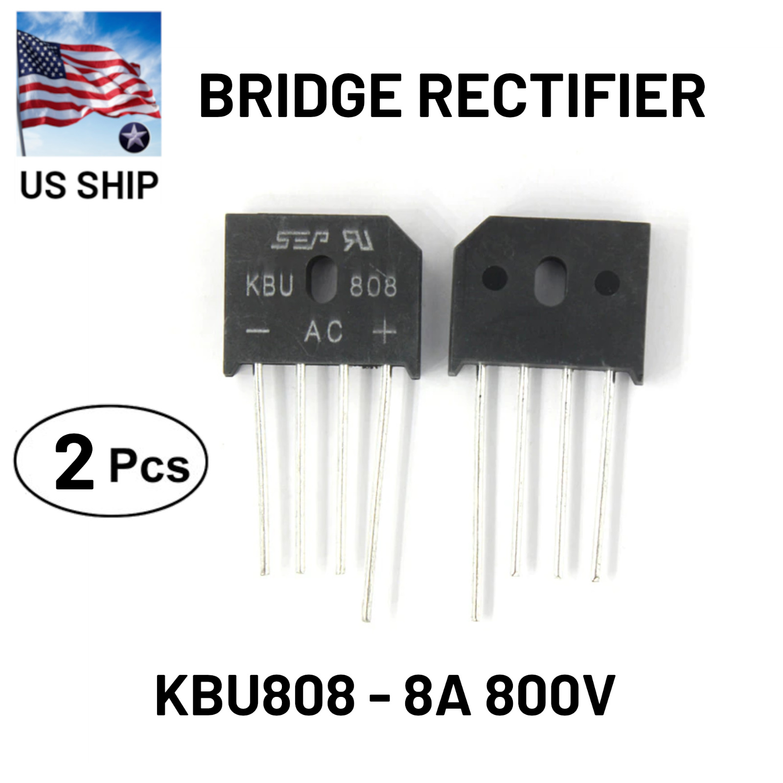 2 Pcs KBU808 Bridge Rectifier | KBU808 Bridge Rectifier 800V 8A | US Ship