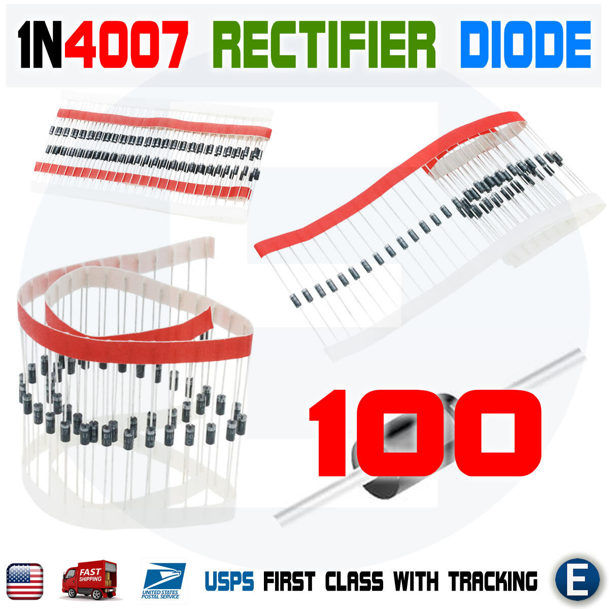 100pcs 1N4007 IN4007 1A 1000V Rectifier Diode DO-41 Axial 1Amp 1000 Volt