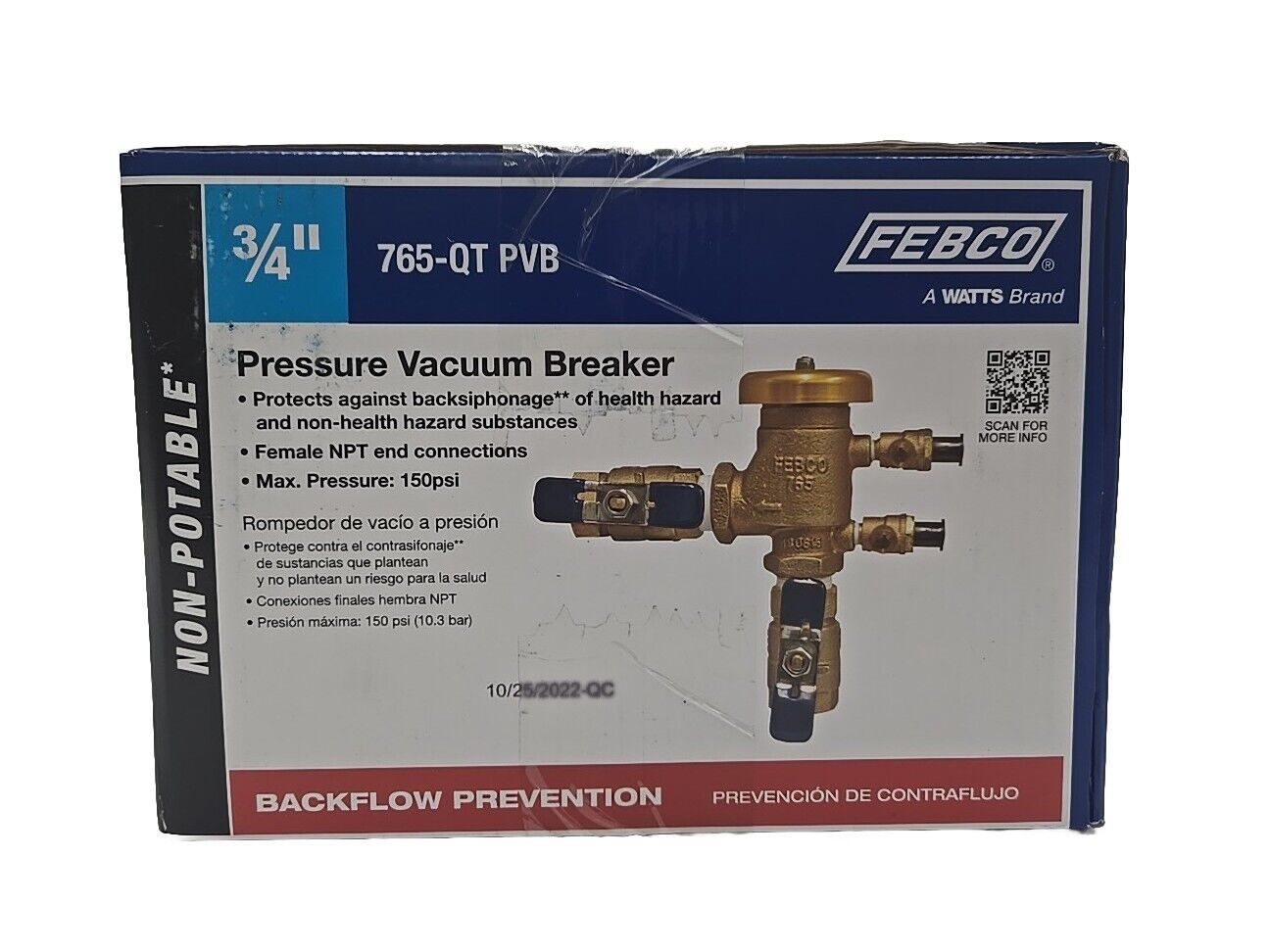 FEBCO 765DBV 3/4in Bronze FNPT Pressure Vacuum Breaker NEW