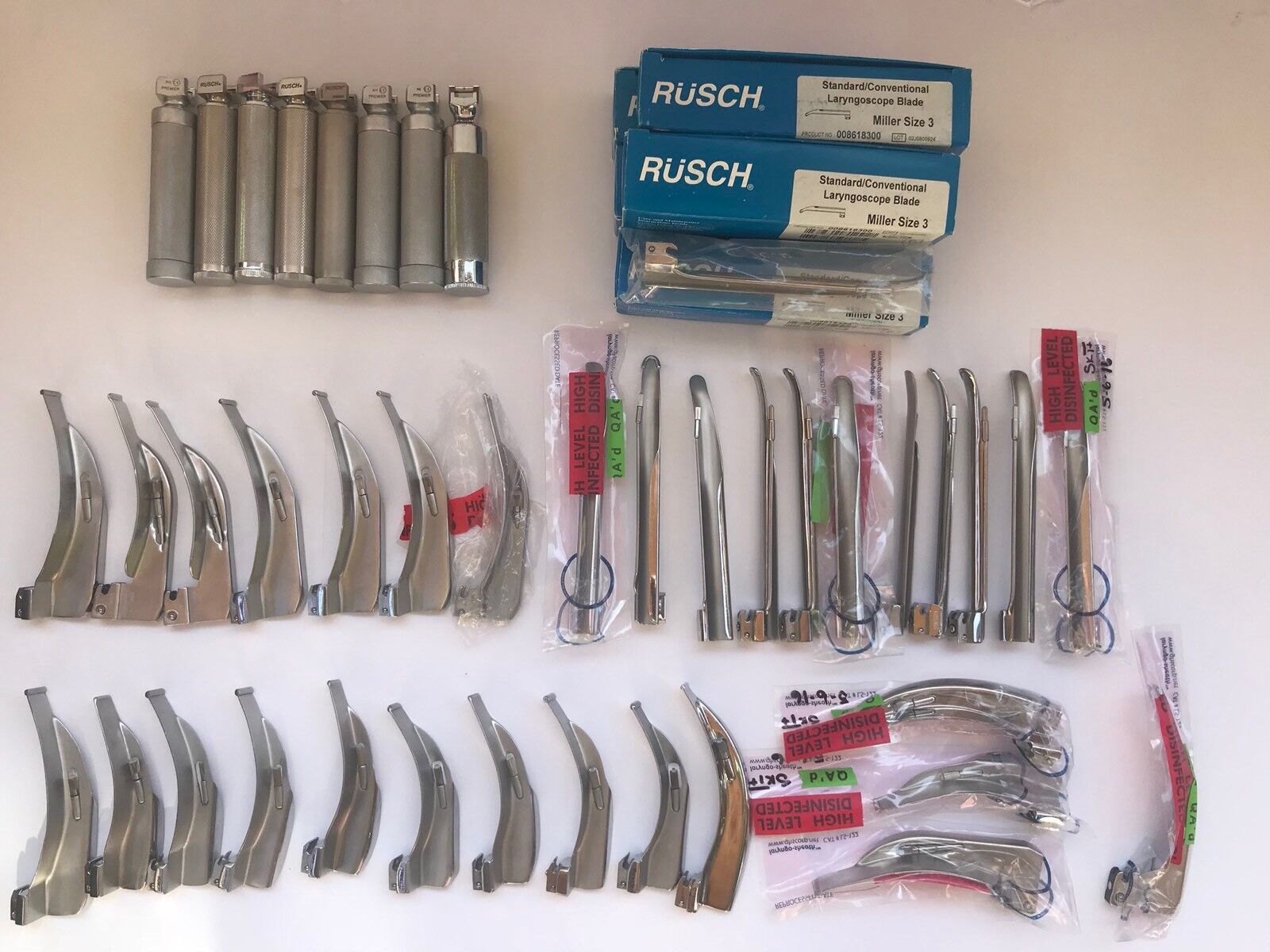 Lot of 45 Premier Rusch Laryngoscope Handle With Blades Foregger Scope 133201