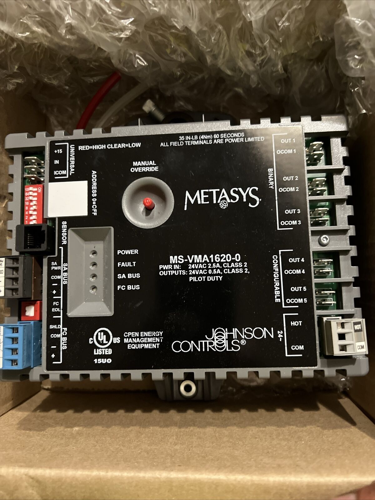 MS-VMA1620-0 JOHNSON CONTROLS METASYS  Control W Manual Override  NEW Open BOX