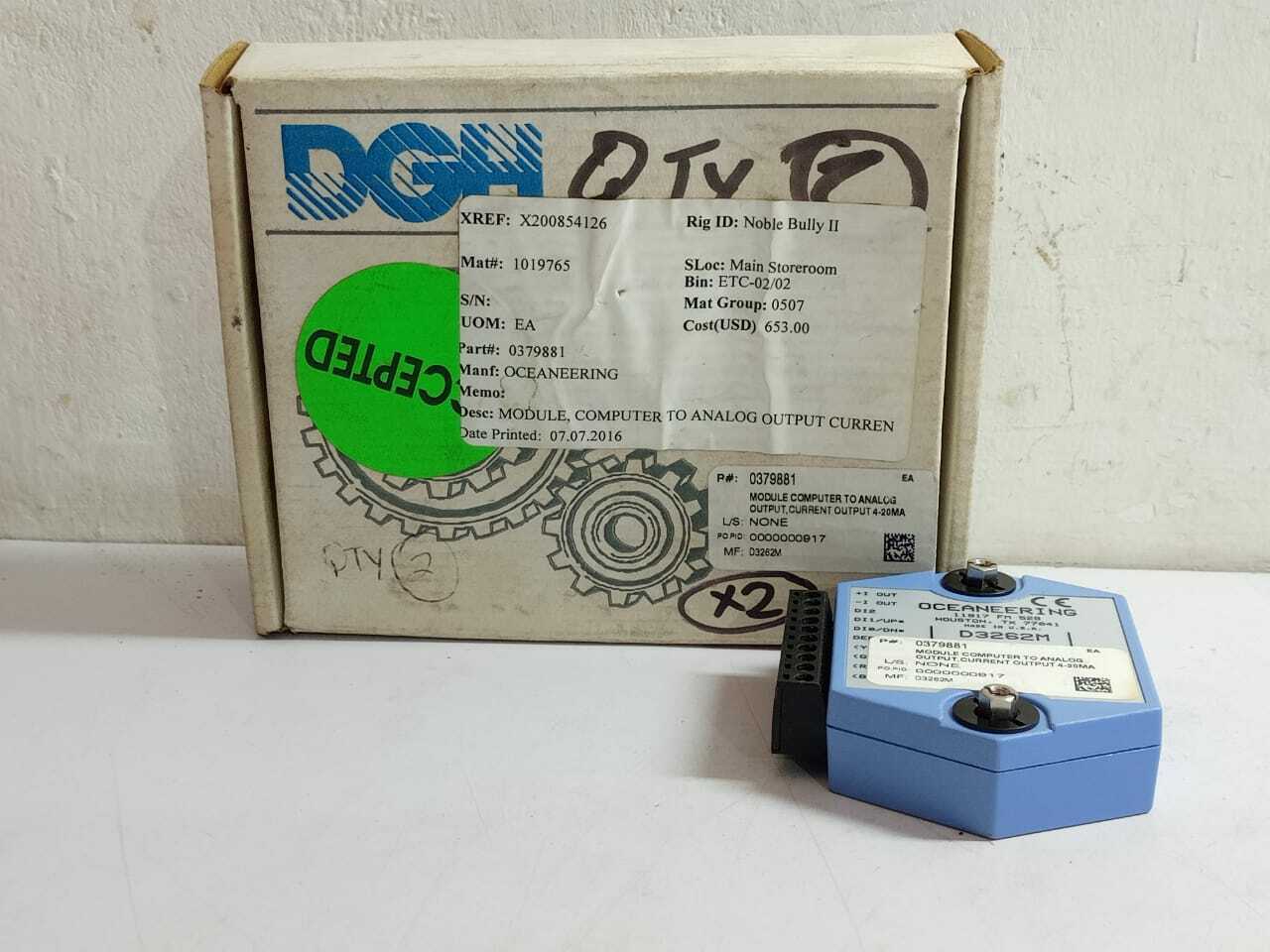 Oceaneering 0379881 Computer to Analog Output Module Current 4-20Ma DGH - D3262M