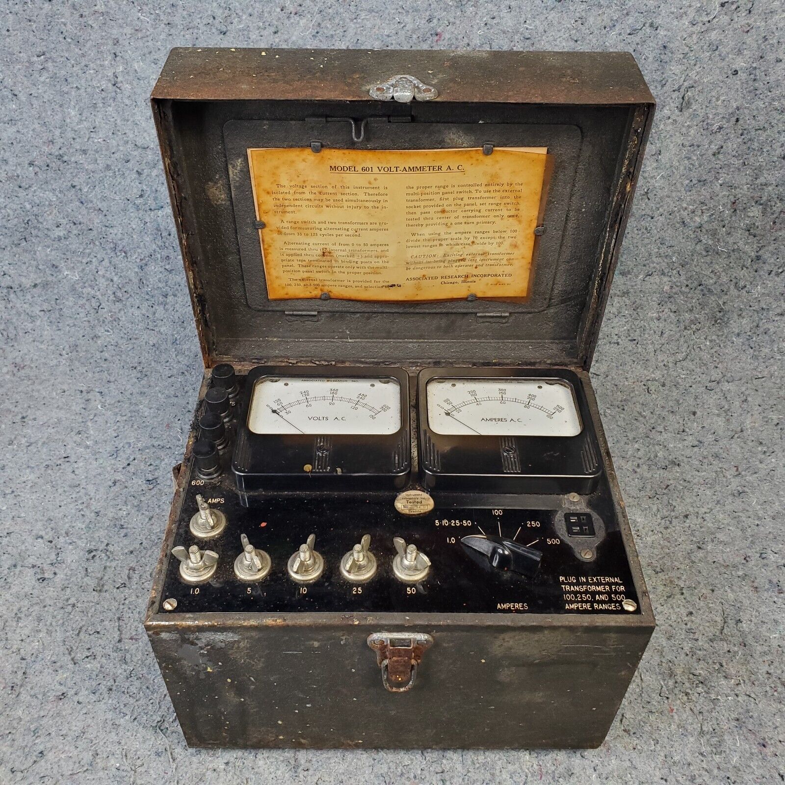 Associated Research Volt Ammeter Vintage 1930's 601 World War II Not Working