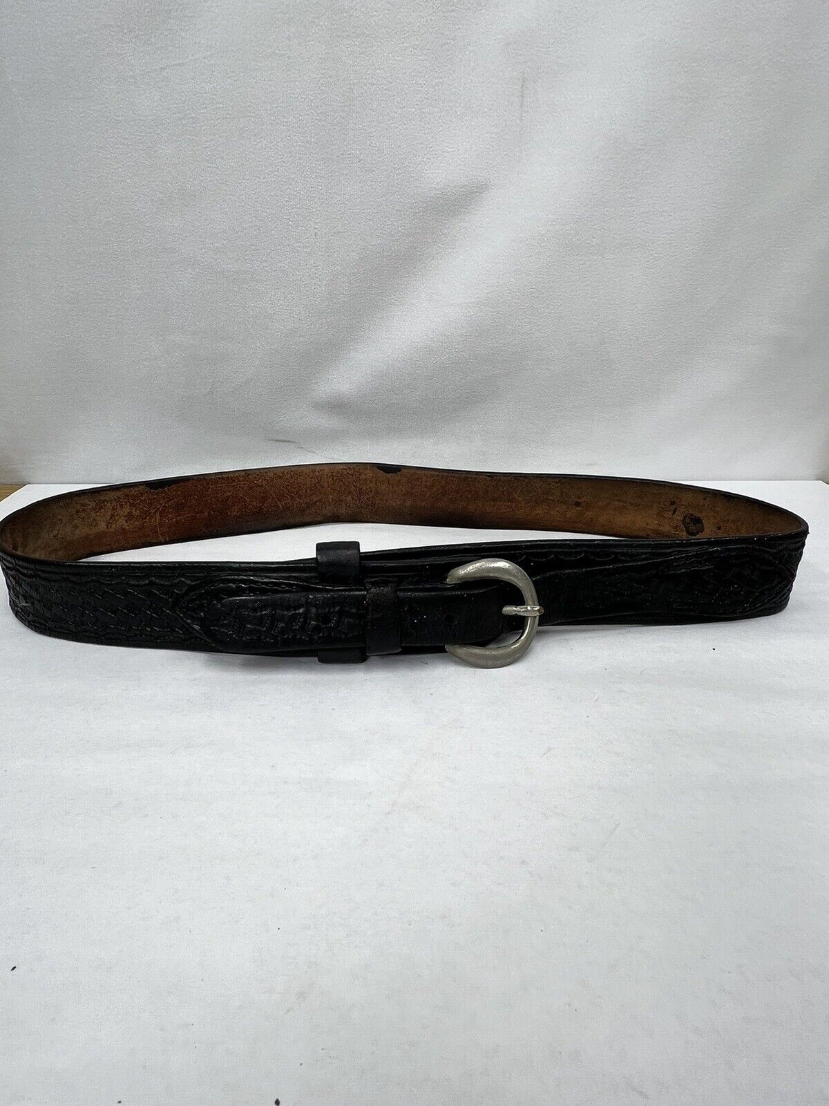 Vintage Bucheimer Men’s Belt 09E3W-36 Ranger Basket Weave Black Leather