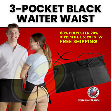 Waist Apron With 3 Pockets - Black Waitress Waiter Server Short Aprons picture