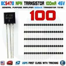 100 x BC547B BC547 Silicon NPN Transistors 45V 100mA 500mW Amplifier TO-92 USA picture