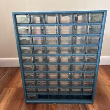 Vintage 60 Drawer Metal Small Parts Jewelry Storage Organizer Cabinet Bins Blue picture