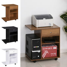 Wooden Side Table Storage Organizer with Drawer, CPU Stand, and Wheels picture
