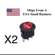 x2 Illuminated Red Round Rocker On/Off Switch SPST 3 Pin New picture